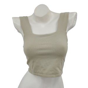 Alo Yoga Taupe Wide Strap Square Neck Crop Seamless Activewear Tank Top